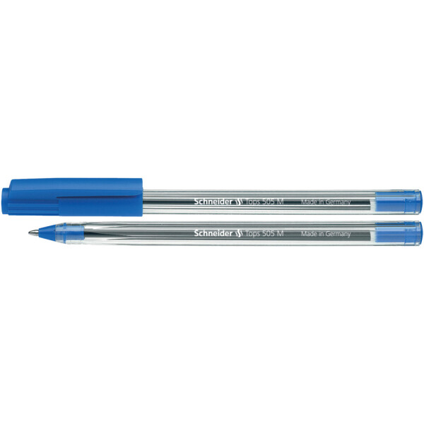 SCHNEIDER Kugelschreiber Tops 505, Kappenmodell, M, blau, Farbe des Schaftes: transparent