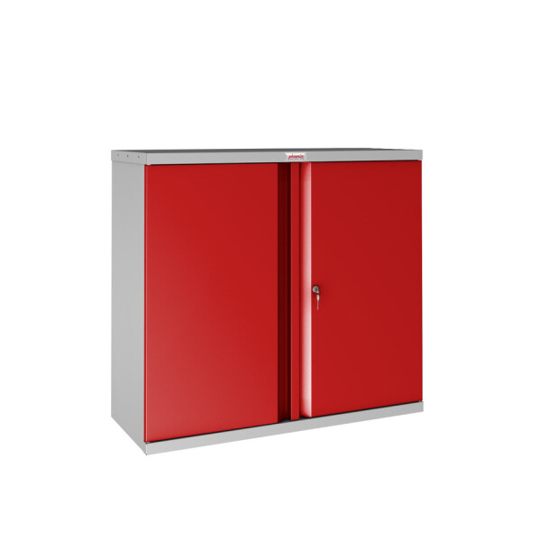 PHÖNIX SAFE Flügeltürenschrank, Vorhangschloss, 2 Fachböden, Stahl, grau rot