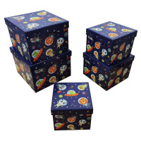 Geschenkkarton Kind Weltall dunkelblau, 5-tlg. Würfel