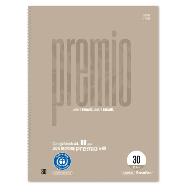STAUFEN PREMIO Collegeblock LIN 30, A4, 80 Blatt, blanco, 90 g qm, sand