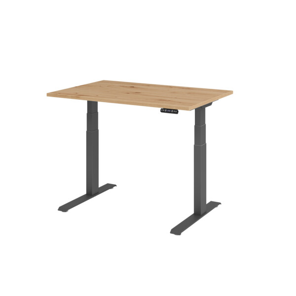 HAMMERBACHER Hammerbacher Schreibtisch C-Fuß elektrisch, 120 x 64-129 x 80 cm, höhenverstellbar, Asteiche Graphit
