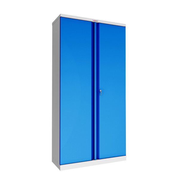 PHÖNIX SAFE Flügeltürenschrank, Vorhangschloss, 4 Fachböden, Stahl, grau blau