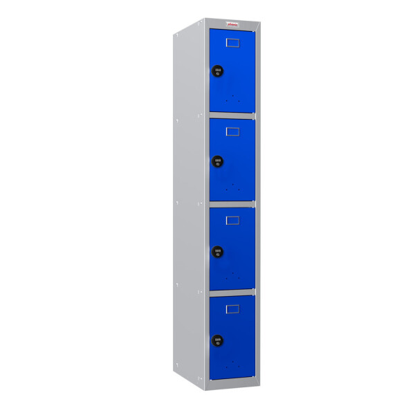 PH&Ouml;NIX SAFE Garderobenschrank, Kombischloss, 4 F&auml;cher, Stahl, grau blau