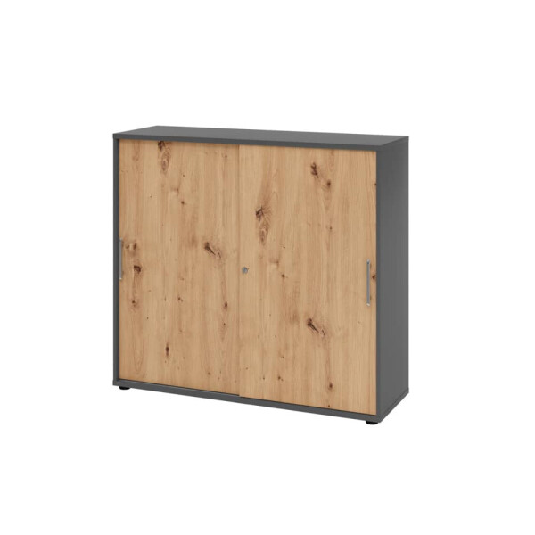 HAMMERBACHER Hammerbacher Schiebetürschrank, 3OH, 120 cm, Relinggriff, Graphit Asteiche