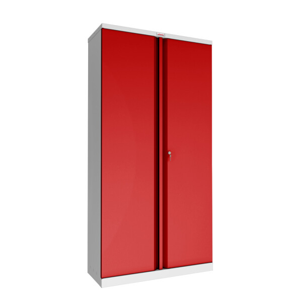 PHÖNIX SAFE Flügeltürenschrank, Vorhangschloss, 4 Fachböden, Stahl, grau rot