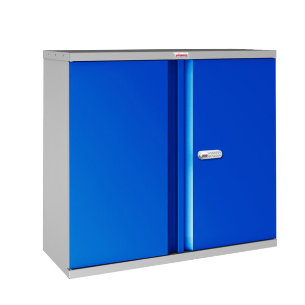 PHÖNIX SAFE Flügeltürenschrank, Elektronikschloss, 2 Fachböden, Stahl, grau blau