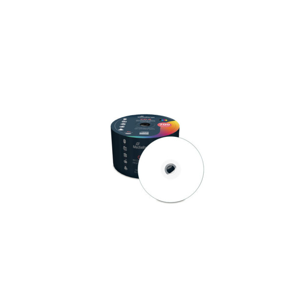 MEDIARANGE CD-R 700MB, 80min 50-fache Schreibgeschwindigkeit, vollflächig bedruckbar (Tintenstrahldrucker), schwarze Schreibseite, 50er Spindel