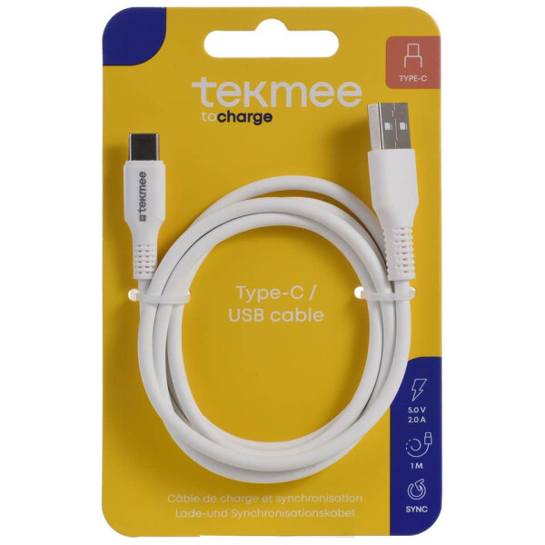 TEKMEE Ladekabel USB-A USB-C Nylon weiß