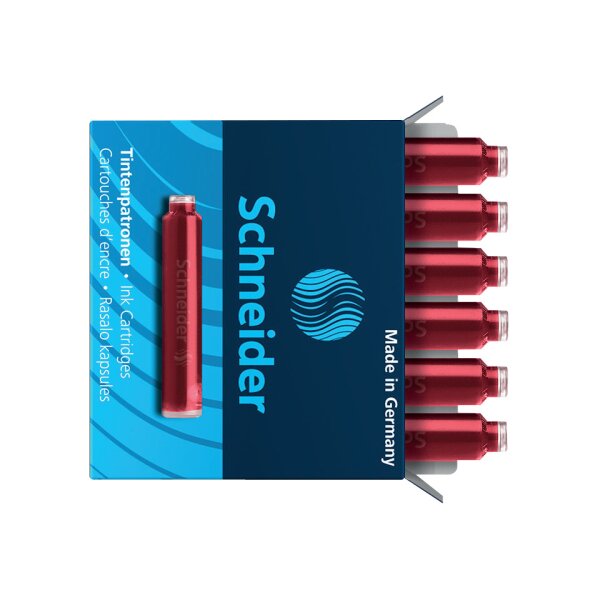 SCHNEIDER Tintenpatrone Standard f&uuml;r F&uuml;llhalter, rot, 6er Schachtel SN6602