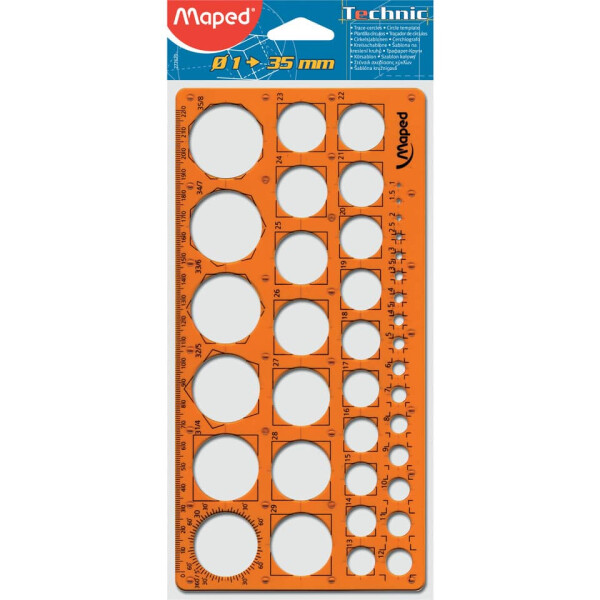 Maped Kreisschablone, Kreise von 1 bis 35 mm, orange-transparent