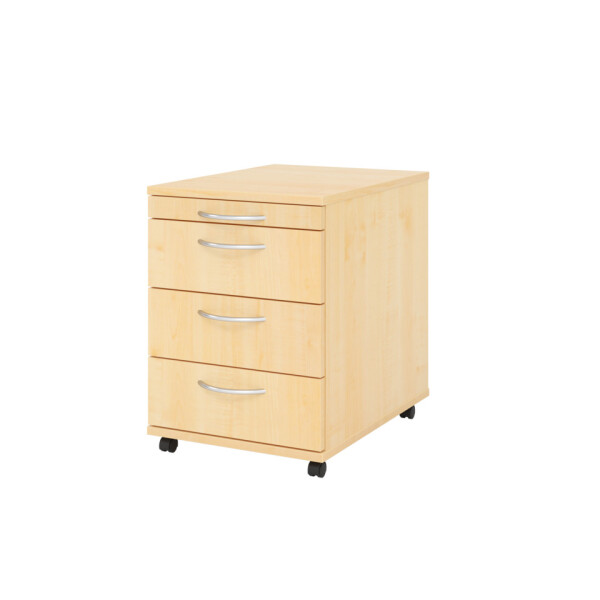 HAMMERBACHER Hammerbacher Rollcontainer BASIC, 42,8 x 59 x 58 cm, 3 Sch&uuml;be, Bogengriff, Ahorn