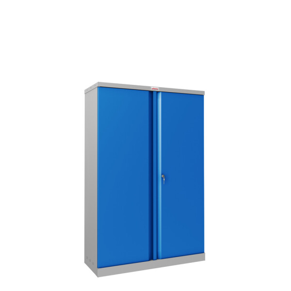 PHÖNIX SAFE Flügeltürenschrank, Vorhangschloss, 3 Fachböden, Stahl, grau blau