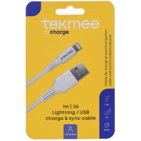 TEKMEE Ladekabel USB-A Lightning Nylon weiß