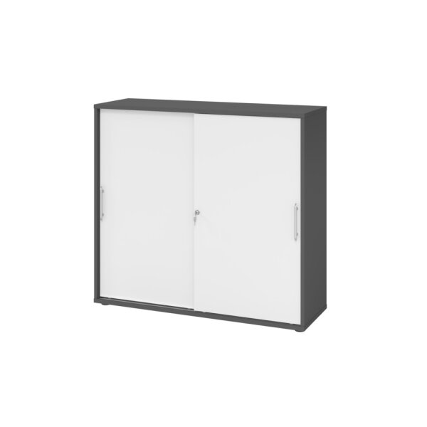 HAMMERBACHER Hammerbacher Schiebet&uuml;rschrank, 3OH, 120 cm, Relinggriff, graphit wei&szlig; , mit Montageservice
