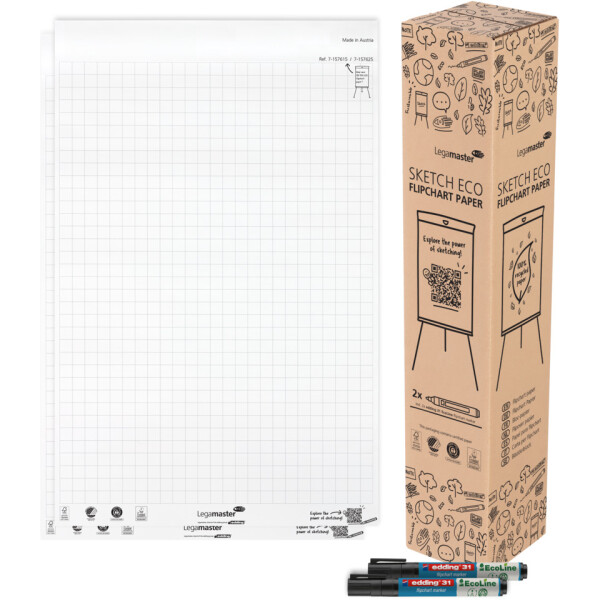 LEGAMASTER Flipchart-Block SKETCH ECO, 65 x 98 cm, kariert, 80 g qm, 50 Blatt