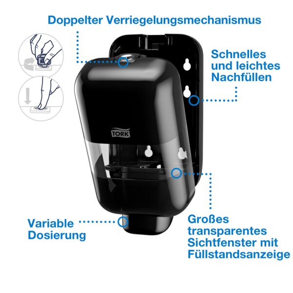 TORK Seifenspender f&uuml;r Schaum- und Fl&uuml;ssigseife System S5, 525ml, schwarz 565208