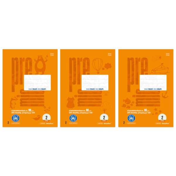 STAUFEN PREMIO Arbeitsblock LIN 2, A4, 50 Blatt, 4 mm liniert, 90 g qm, orange