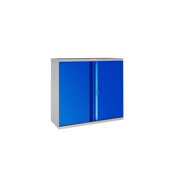 PHÖNIX SAFE Flügeltürenschrank, Vorhangschloss, 2 Fachböden, Stahl, grau blau
