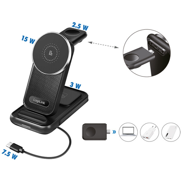 LogiLink 4-in-1 Ladestation, Apple MagSafe kompatibel