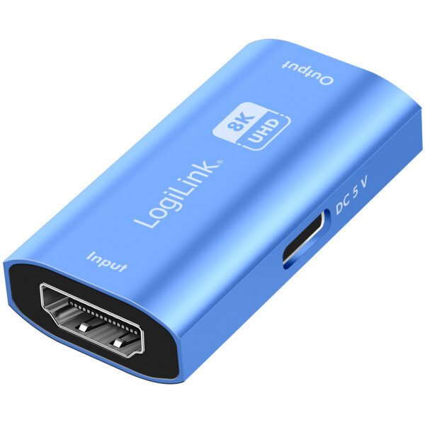 LogiLink HDMI Repeater, 8K 60 Hz, Aluminiumgeh&auml;use, blau