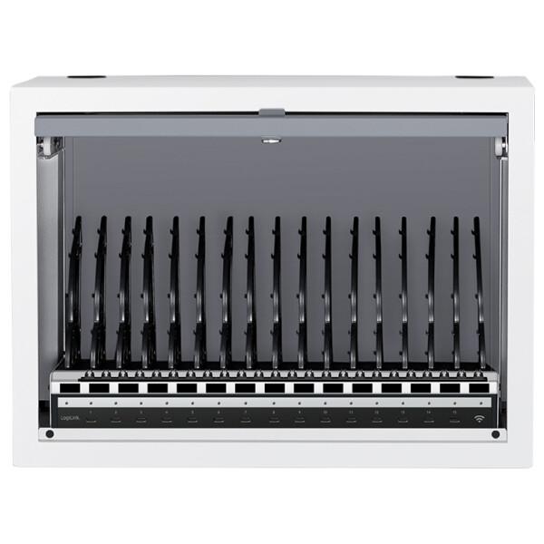 LogiLink Ladeschrank für USB-C Geräte, 15 Ladeplätze, grau