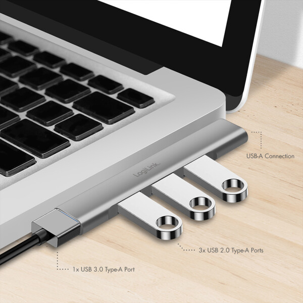 LogiLink USB 3.0 Ultraslim-Hub, 4-Port, Aluminiumgehäuse