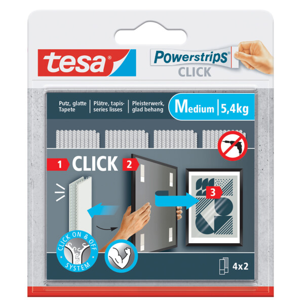 tesa Powerstrips CLICK Klettstreifen MEDIUM, wei&szlig;