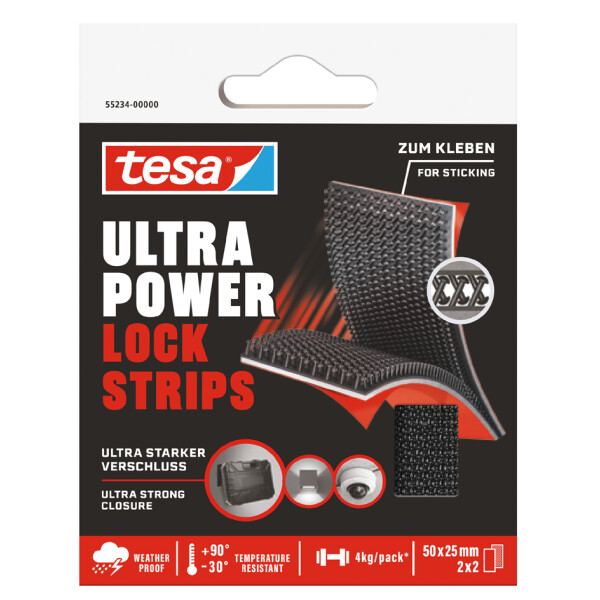 tesa Klettstreifen Ultra Power Lock Strips, 25 mm x 50 mm