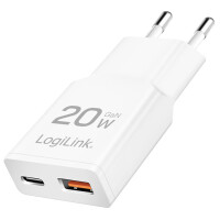 LogiLink USB-Steckdosenadapter, 1x USB-C (PD), 1x USB-A (QC)