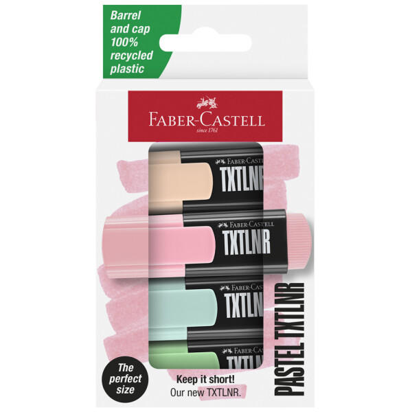 FABER-CASTELL Mini-Textmarker TXTLNR Pastell, 4er Kartonetui