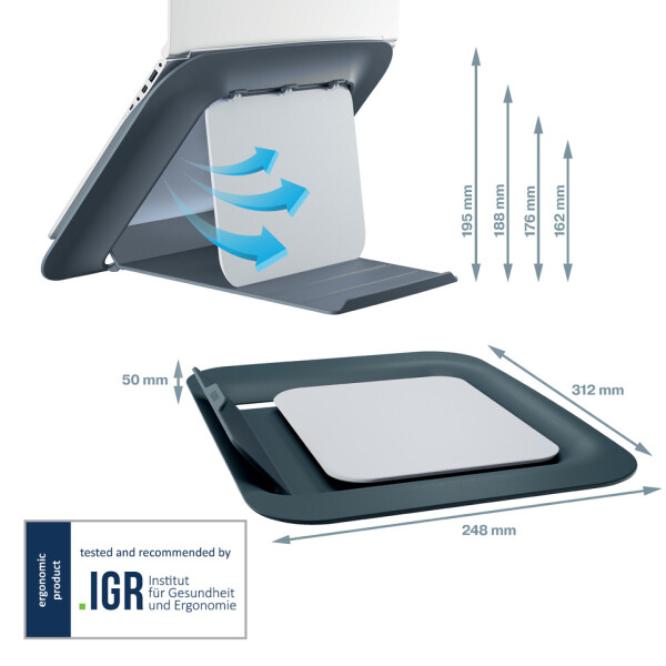 LEITZ Notebookständer Ergo Cosy, 13" bis 17", höhenverstellbar, grau 6426-00-89