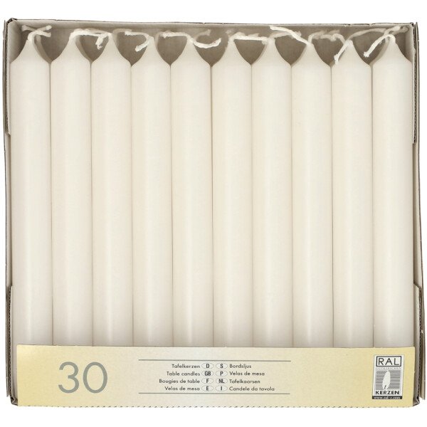 STARPAK Tafelkerzen, 21 mm, weiß, 30er Pack