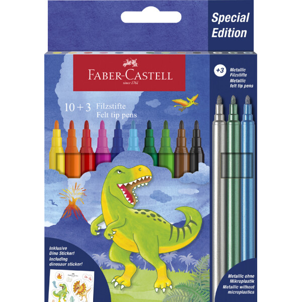FABER-CASTELL Fasermaler Dino, 10+3 Kartonetui