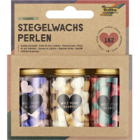 folia Siegelwachs-Perlen PASTEL, 3 Dosen, farbig sortiert
