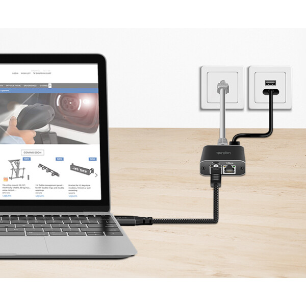 LogiLink USB 3.2 Ethernet-Kabel, USB-C - RJ45 Stecker, 1,5 m