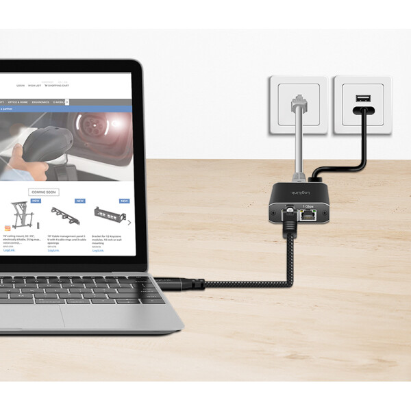 LogiLink USB 3.0 Ethernet-Kabel, USB-A - RJ45 Stecker, 7,5 m