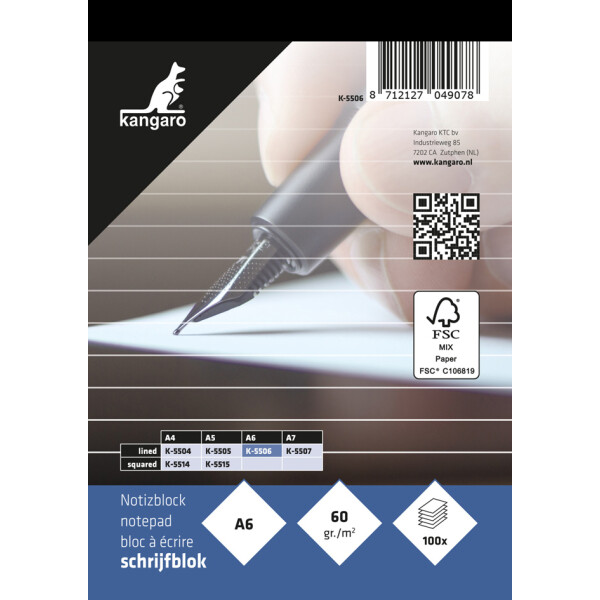 kangaro Notizblock DIN A6, liniert, 100 Blatt