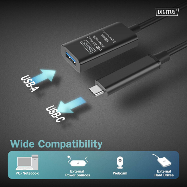 DIGITUS USB 3.2 Gen2 Aktives Verl&auml;ngerungskabel, 5,0 m