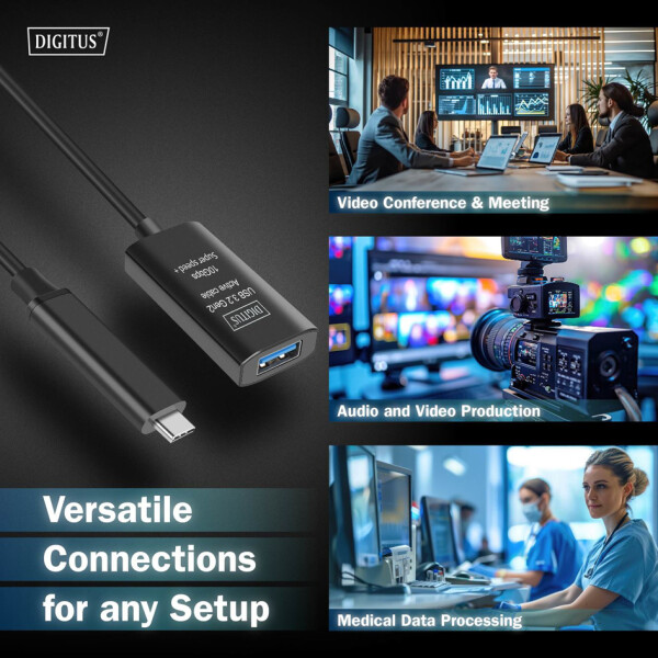 DIGITUS USB 3.2 Gen2 Aktives Verl&auml;ngerungskabel, 5,0 m