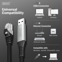 DIGITUS USB 3.2 Ethernet Kabel, USB-A - RJ45 Stecker, 5,0 m