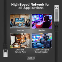 DIGITUS USB 3.2 Ethernet-Kabel, USB-A - RJ45 Stecker, 10 m