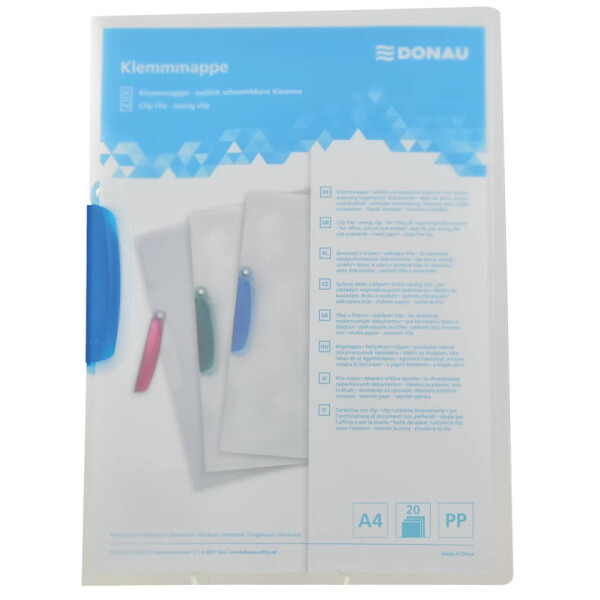 DONAU Klemmmappe, A4, 40 Blatt, PP, blau