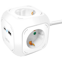 LogiLink Steckdosenwürfel, 4-fach + 2x USB, weiß