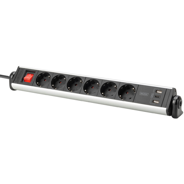 DIGITUS Office-Steckdosenleiste, 6-fach, 3x USB, Schalter