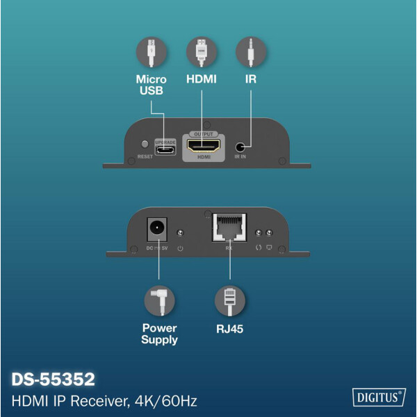 DIGITUS 4K HDMI IP Receiver, 4K 60Hz, 120 200 m