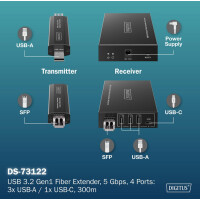 DIGITUS USB 3.2 Gen1 Extender, 4 Ports, Fiber, 300 m