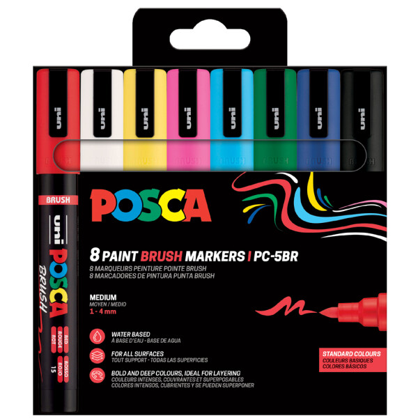 POSCA Pigmentmarker PC-5BR BRUSH, 16er Etui, farbig sortiert