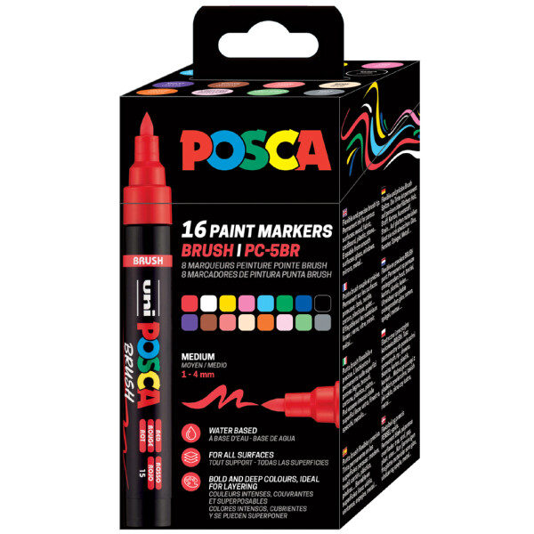 POSCA Pigmentmarker PC-5BR BRUSH, 8er Etui, farbig sortiert