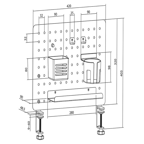 LogiLink Lochplatten-Büroschienenorganizer, weiß