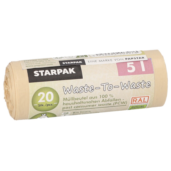 STARPAK M&uuml;lleimerbeutel "Waste-to-Waste", 18 Liter, braun